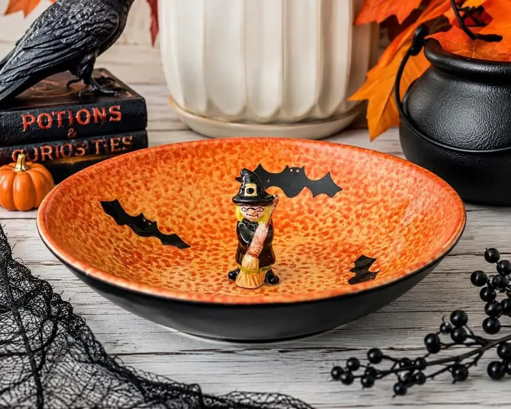 Vintage 1990s Target Halloween Witch Candy Dish, Ceramic Bat Bowl, Retro Decor